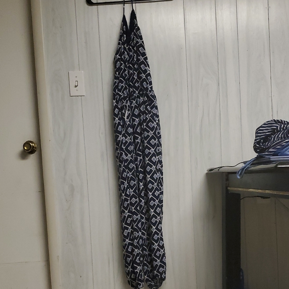 Aerie Navy and White Geometric Jumpsuit